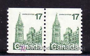 Sellos: CANADA  694a DE ROLLO EN PAREJA SIN CHARNELA, EDIFICIO DEL PARLAMENTO, - Foto 1