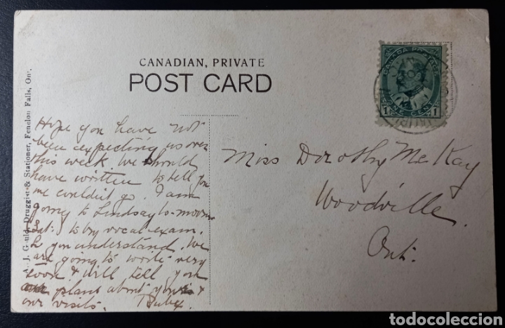 Sellos: Postal de Canad&aacute;, Fenelon falls, circulada en 1908 - Foto 1