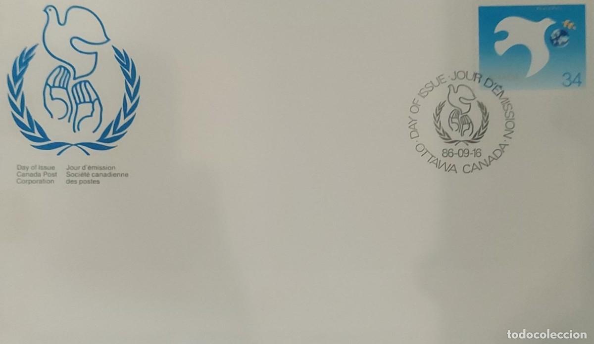 Sellos: J) 1986 CANADA, PEACE AND DOVE, FDC - Foto 1