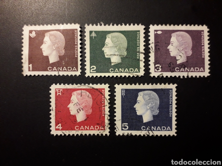 Francobolli: CANADÁ YVERT 328/32 SERIE COMPLETA USADA 1962-63 REINA ISABEL II PEDIDO MÍNIMO 3€