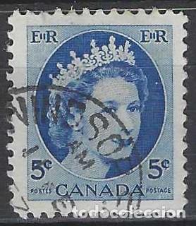 Sellos: CANAD&Aacute; 1954 - ISABEL II, AZUL - USADO - Foto 1