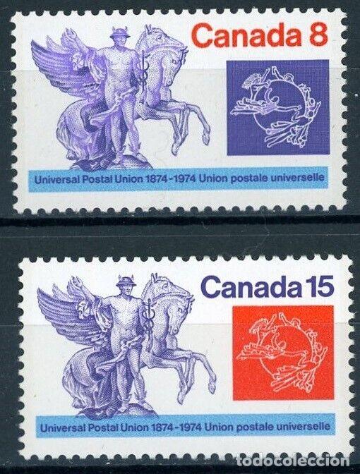 Sellos: Canada 1974 Ivert 548/9 *** Centenario de la Uni&oacute;n Postal Universal - Foto 1