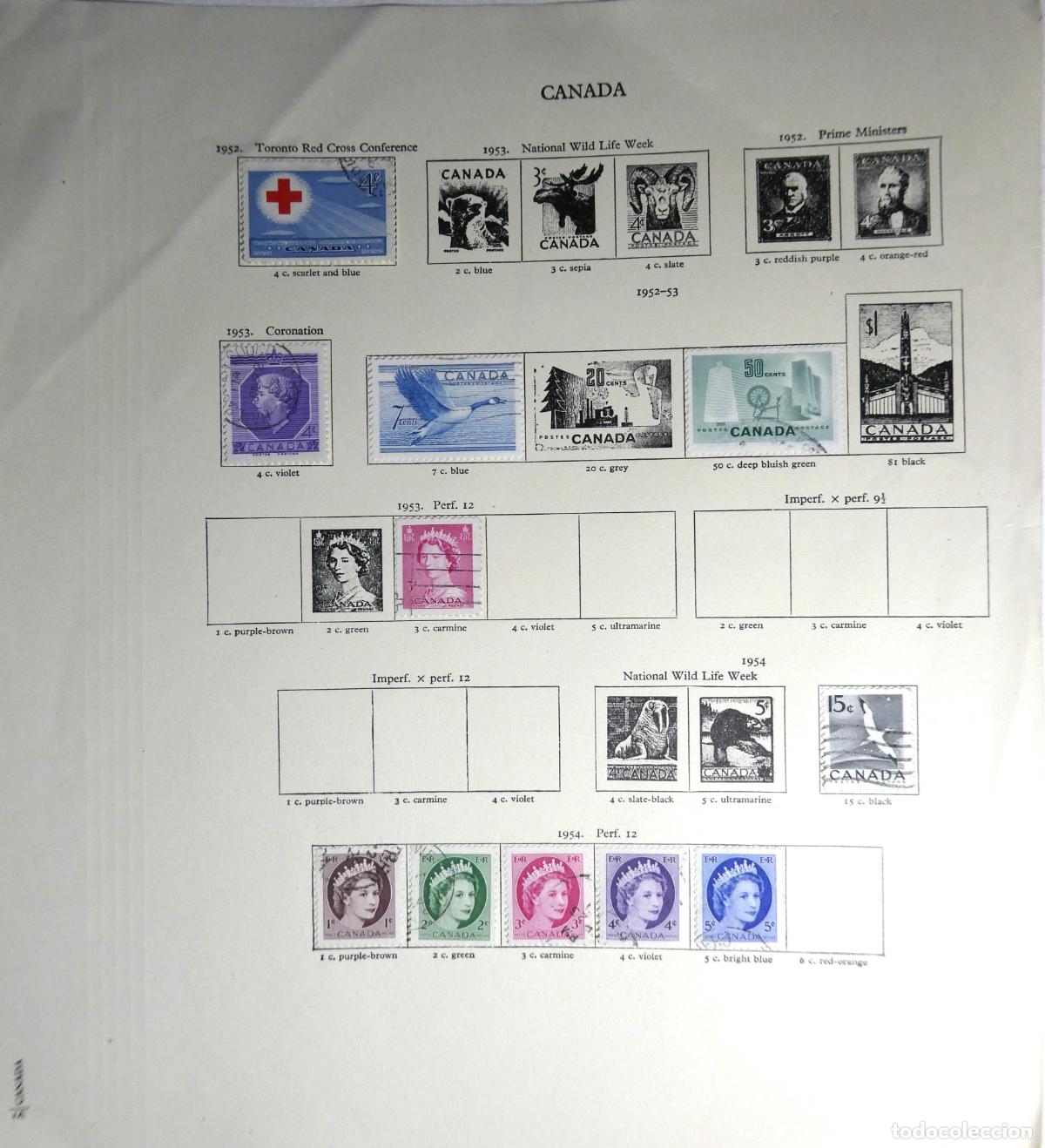 Sellos: Hoja con 10 sellos de Canad&aacute; de 1952 a 1954 - Foto 1