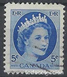 Sellos: CANAD&Aacute; 1954 - ISABEL II, AZUL - USADO - Foto 1