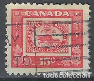Sellos: CANAD&Aacute; 1951 - CENTENARIO DEL SELLO CANADIENSE, CASTOR - USADO - Foto 1