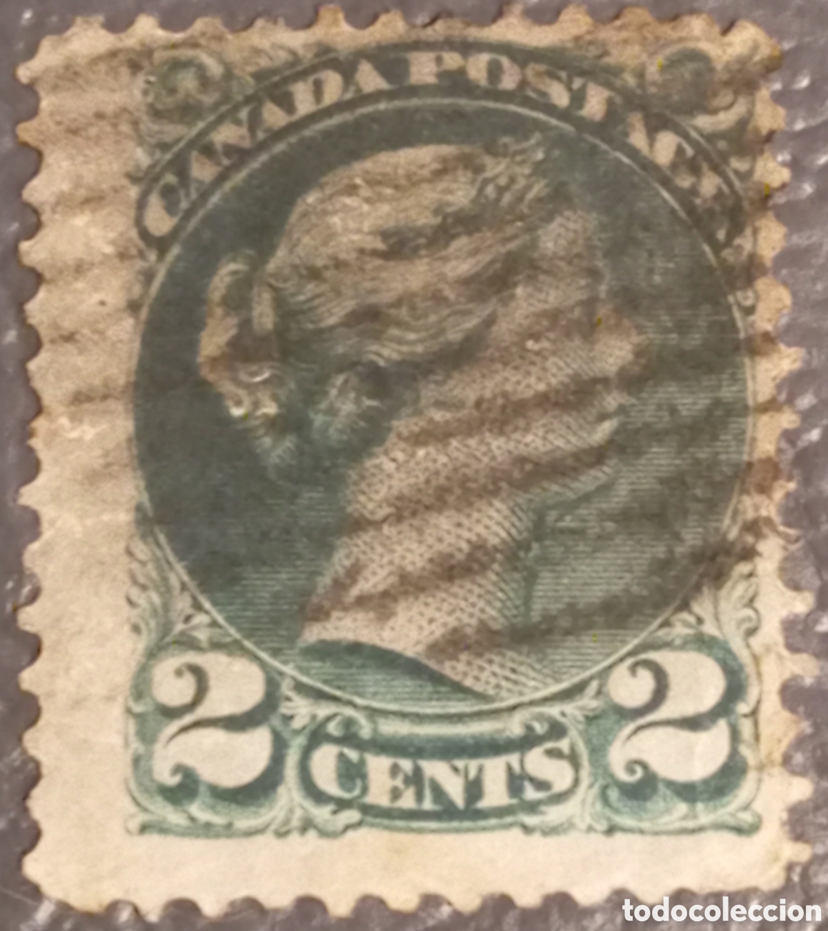 Sellos: Canad&aacute; 1868 - Sello 2 Cents Verde, Reina Victoria &rdquo;Large Queen&rdquo; (Scott #24)