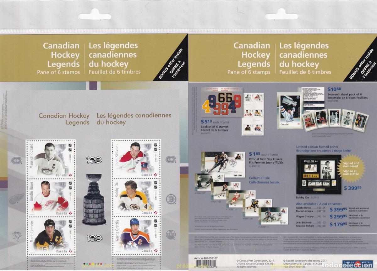 Sellos: 724956 MNH CANADA 2017 CENTENARIO DE LA LIGA NACIONAL DE HOCKEY SOBRE HIELO (LNH) - LEYENDAS CANADI