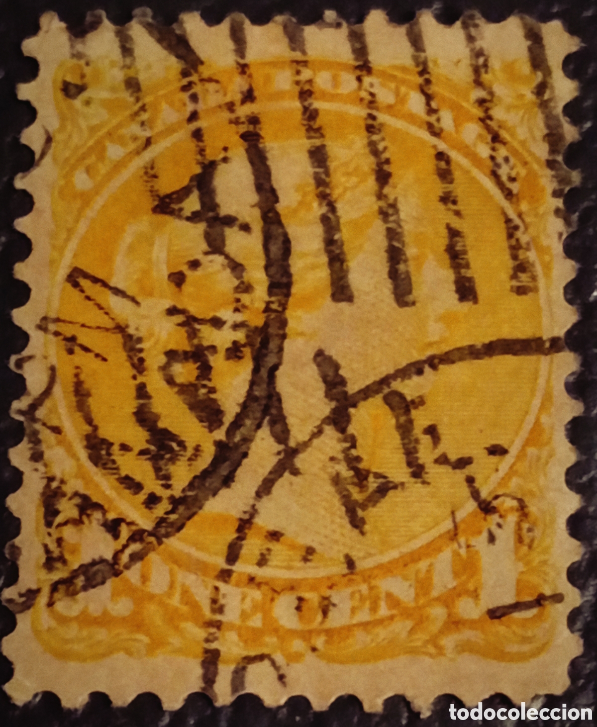 Sellos: Canad&aacute; 1870 - Reina Victoria &rdquo;Small Queen&rdquo; 1c Amarillo (Scott #35) Usado