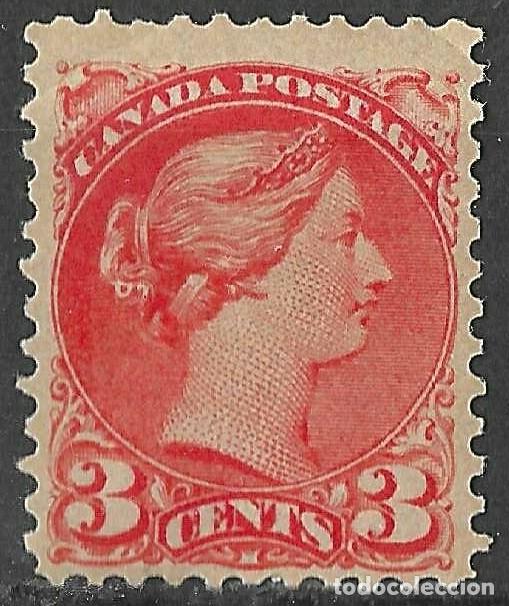 Sellos: CANADA/1888-97/MNH/SC#41/ REINA VICTORIA/ QV / 3c VERMILLON BRILLANTE