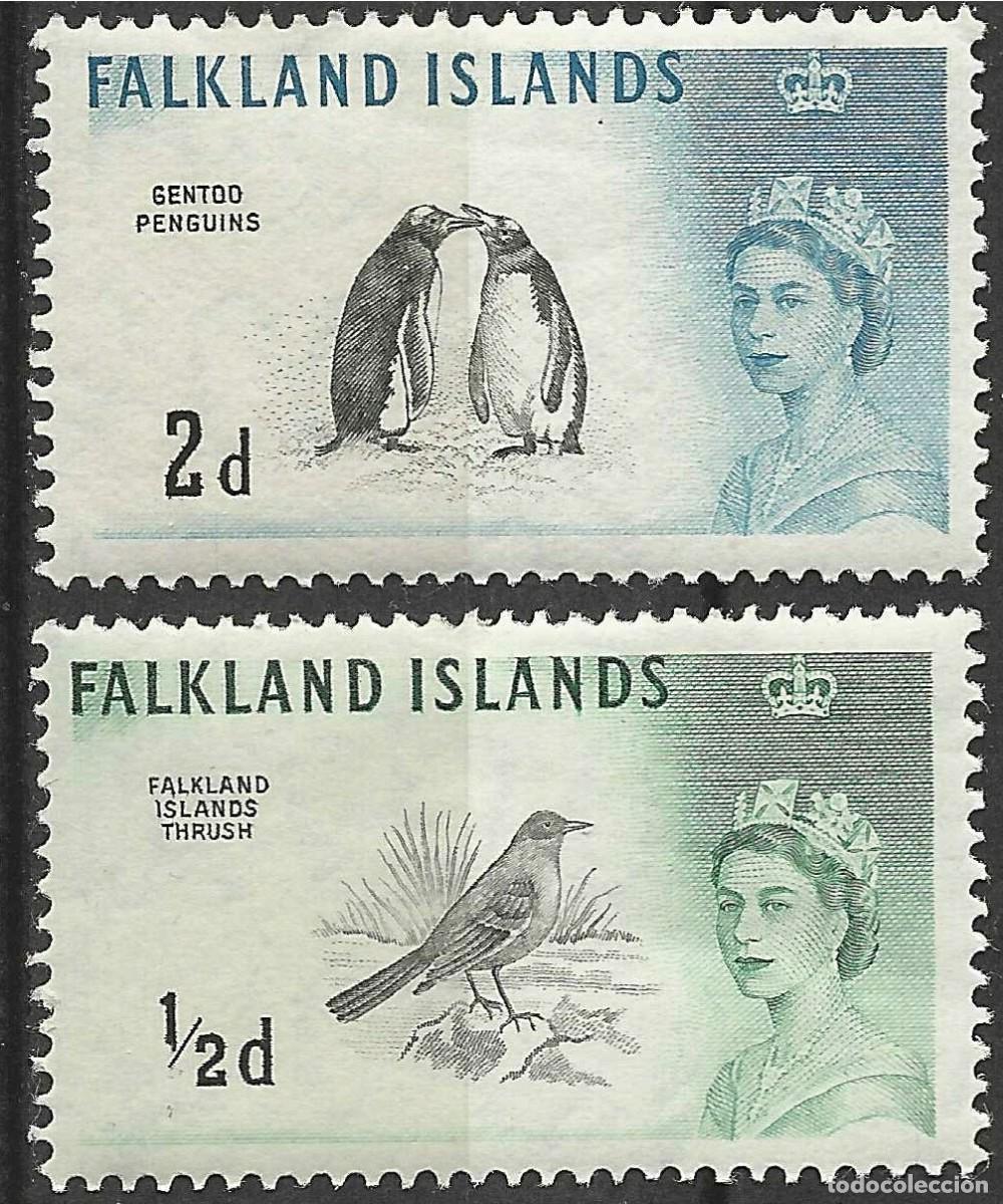 Sellos: FALKLAND ISLANDS/1960/MNH/SC#128, 130/ REINA ELIZABETH II/ AVES / REALEZA