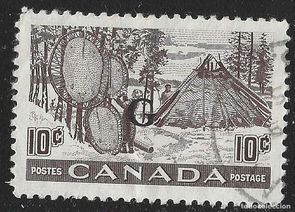 Sellos: CANADA/1950-1/USED/SC#O26/ INDIOS SECANDO PIELES SOBRE CAMILLAS