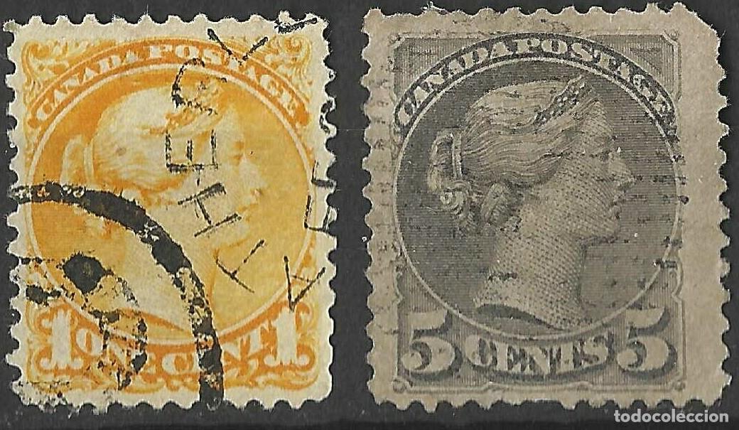 Sellos: CANADA/1870-89/USED/SC#35, 38a/ REINA VICTORIA / 5c PERF 11 1/2x12