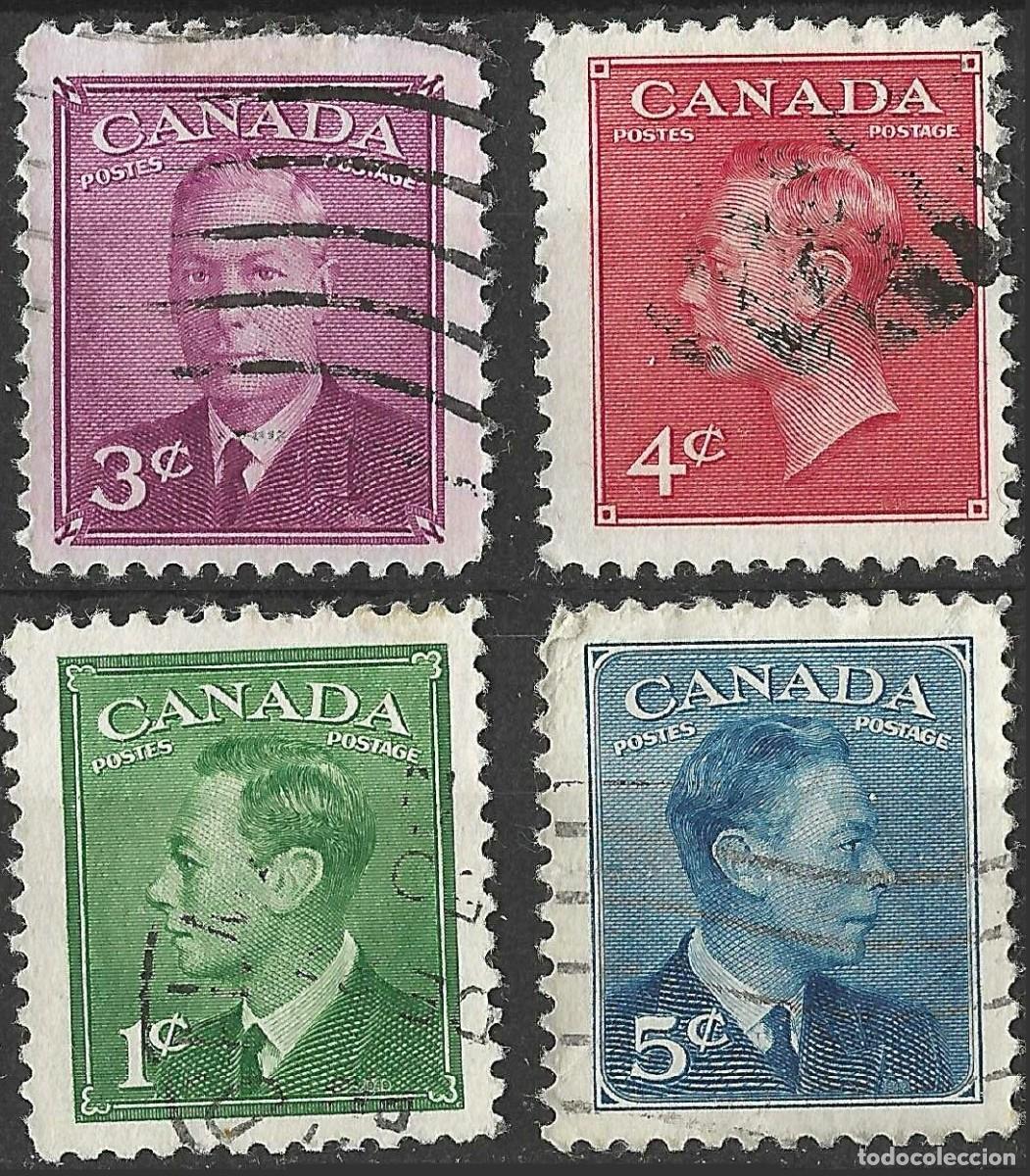 Sellos: CANADA/1949/USED/SC#284, 286-8/ REY JORGE VI / KGVI / 2c SEPIA FALTA