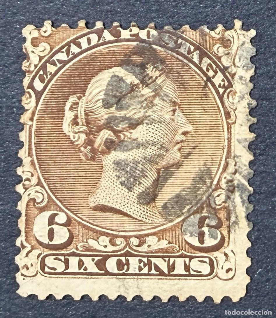 Sellos: CANADA, 1868. YVERT 23. REINA VICTORIA. MARR&Oacute;N AMARILLO. USADO