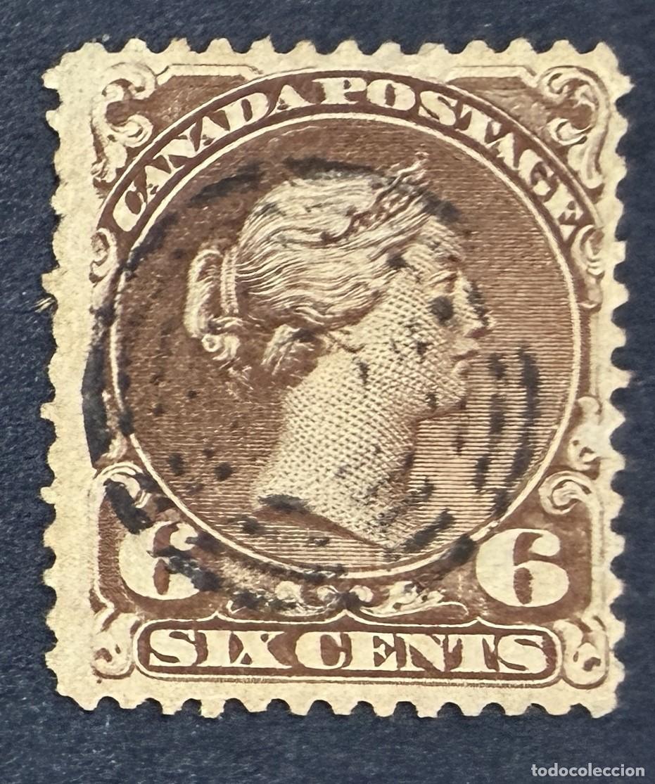 Sellos: CANADA, 1868. YVERT 23A. REINA VICTORIA. MARR&Oacute;N. USADO