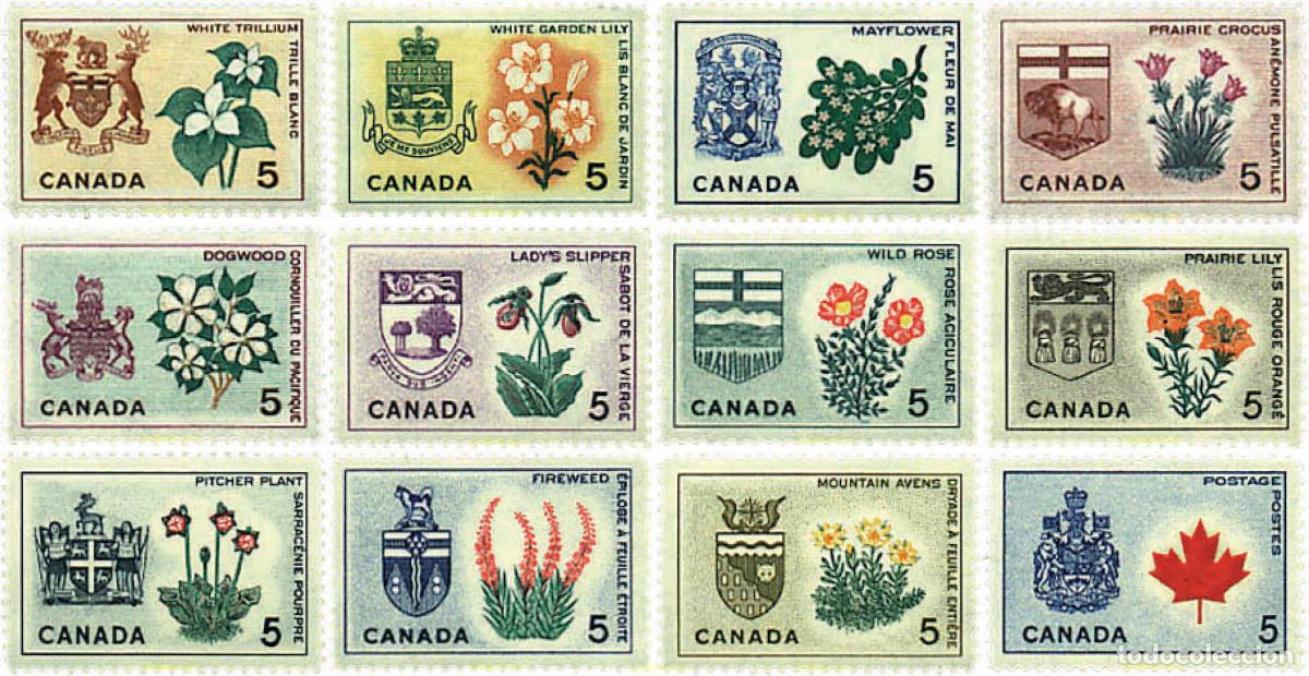 Sellos: 791723 MNH CANADA 1964 ESCUDOS DE LAS PROVINCIAS Y FLORES
