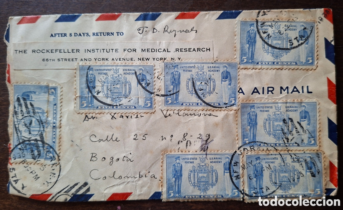 Sellos: Carta enviada desde Canad&aacute; a Colombia Bogot&aacute; 1938