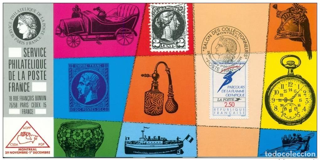 Sellos: 083 Mapa oficial de la exposici&oacute;n Montreal 1991 Casco militar FDC Francia