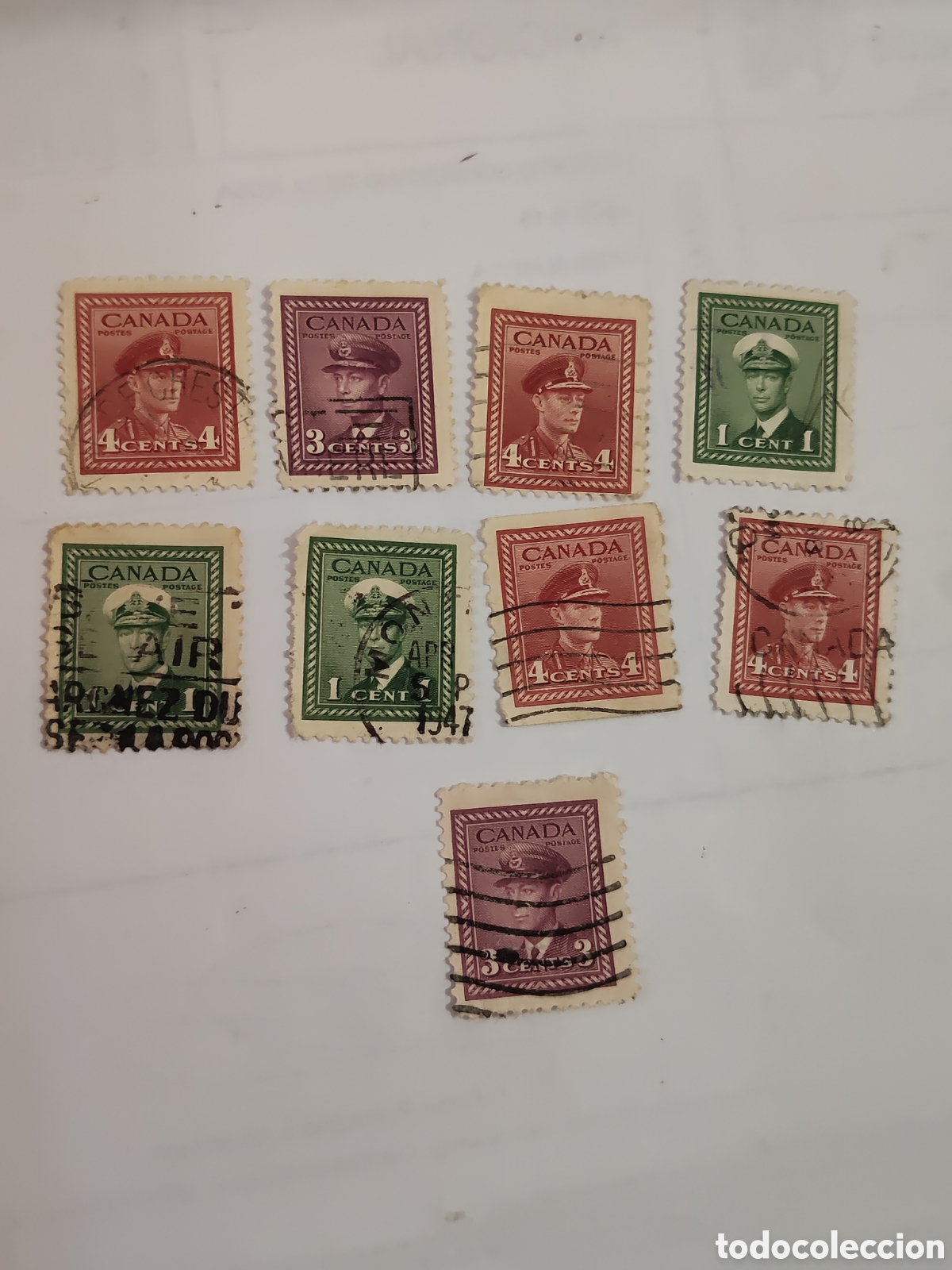 Sellos: 9 sellos de Canad&aacute; Rey Jorge Vl 1942-43 usados