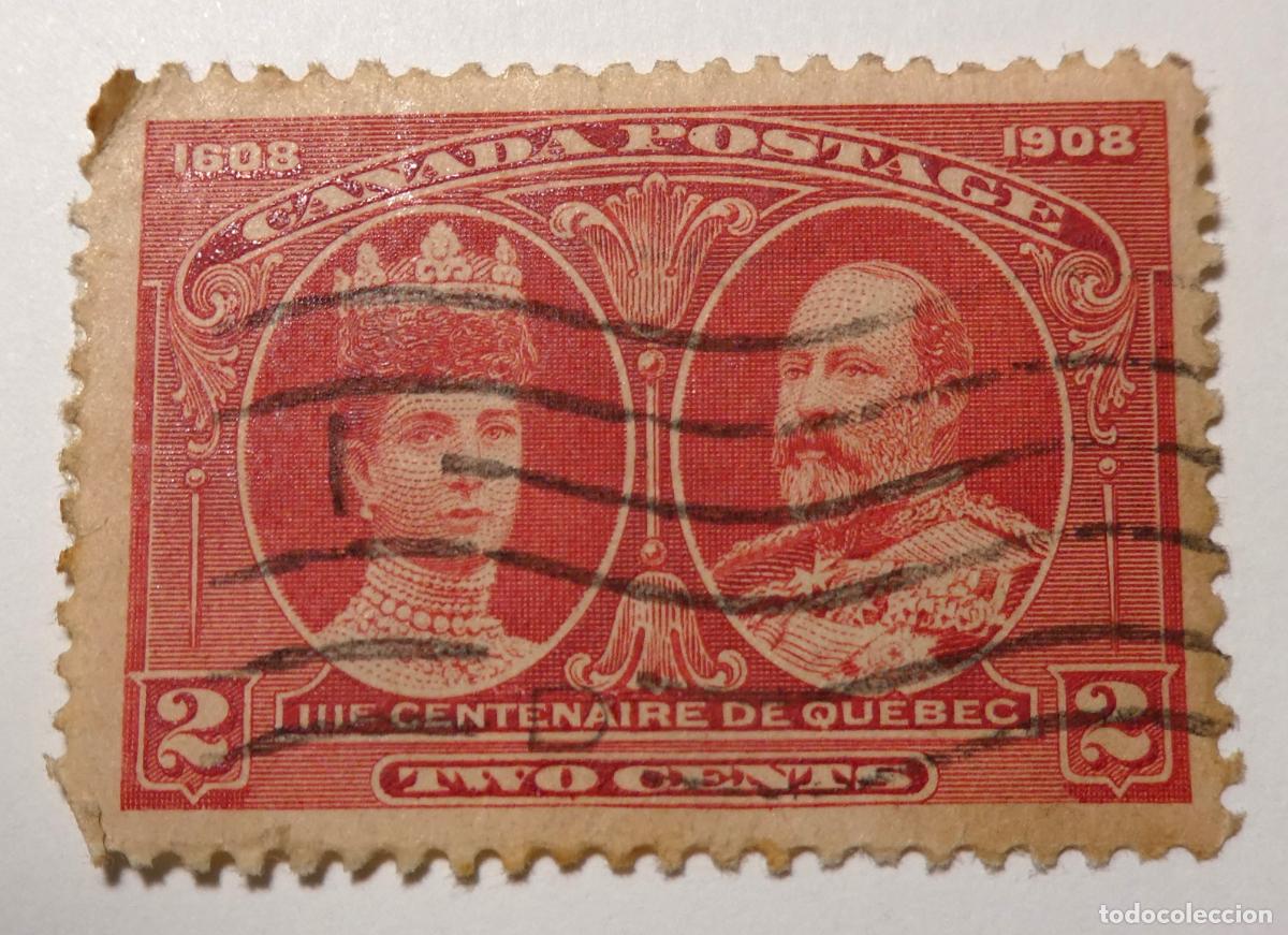 Sellos: Sello postal de Canad&aacute; 2 centavos 1908 para celebrar el tricentenario de la fundaci&oacute;n de Quebec
