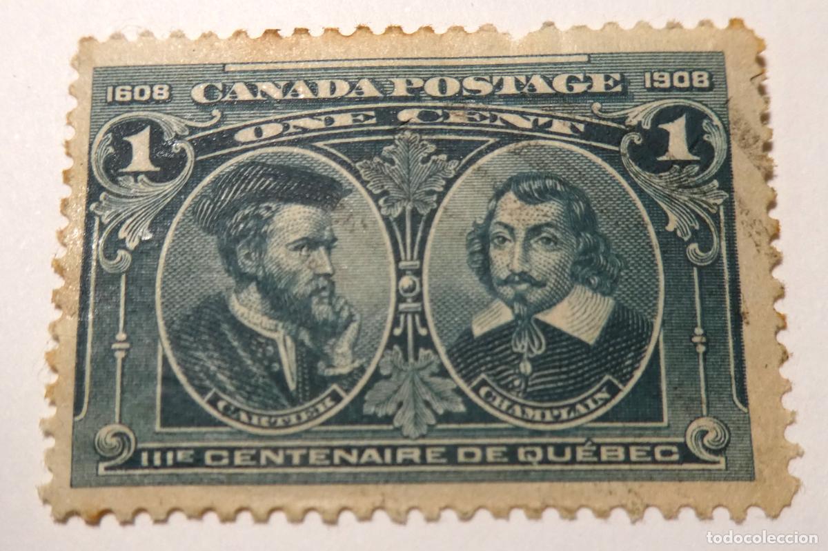 Sellos: Sello postal de Canad&aacute; 1 centavo 1908 para celebrar el tricentenario de la fundaci&oacute;n de Quebec