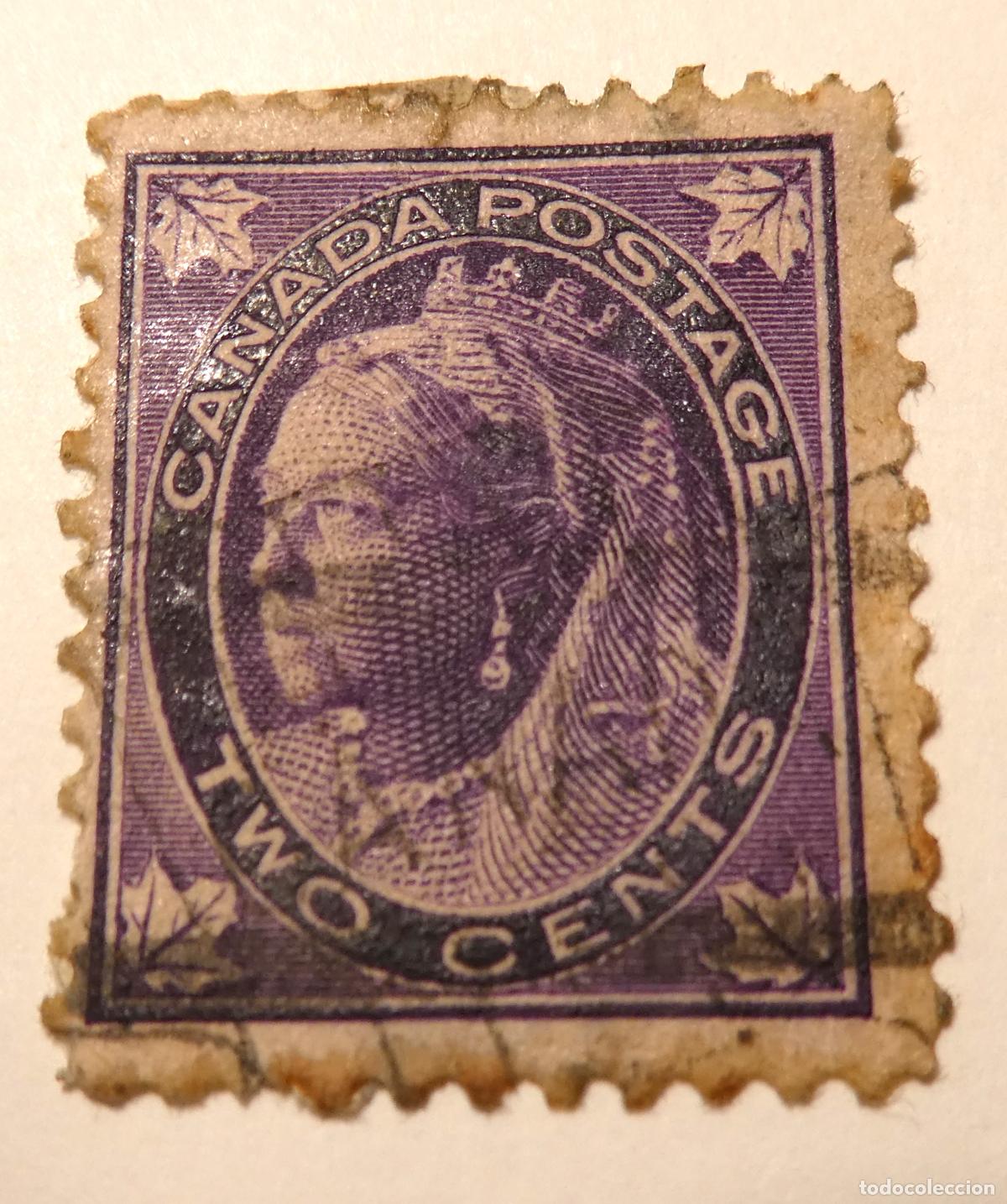 Sellos: Sello postal de Canad&aacute; 2 centavos 1897 Reina Victoria, emisi&oacute;n Maple Leaf (Hoja de arce)