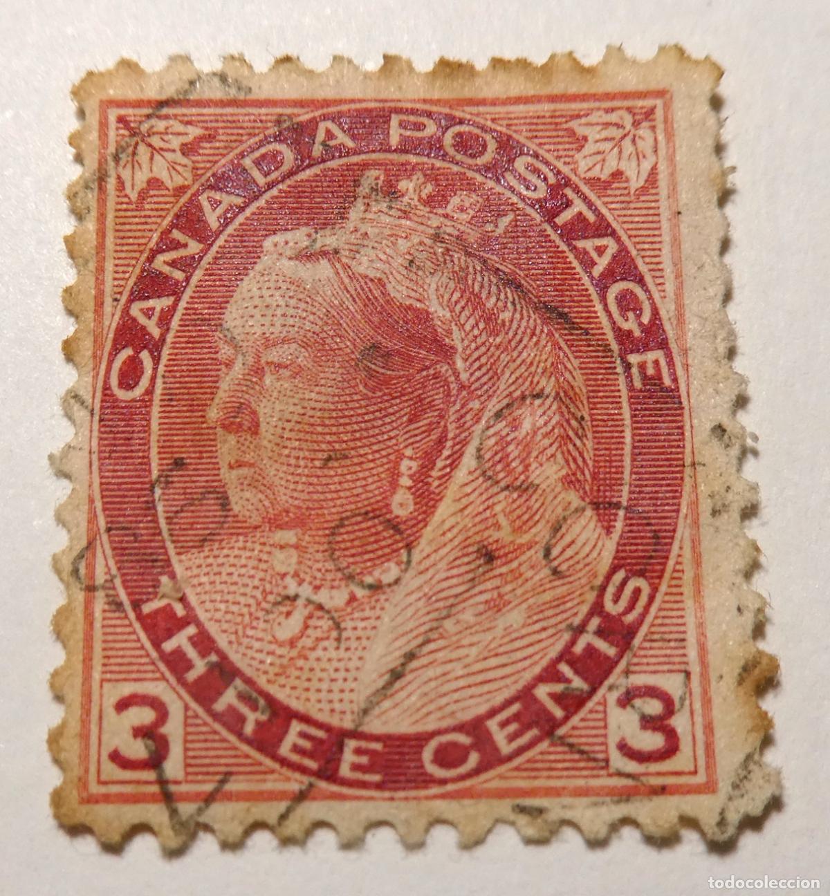 Sellos: Sello postal de Canad&aacute; 3 centavos 1898 Reina Victoria, emisi&oacute;n Maple Leaf (Hoja de arce)
