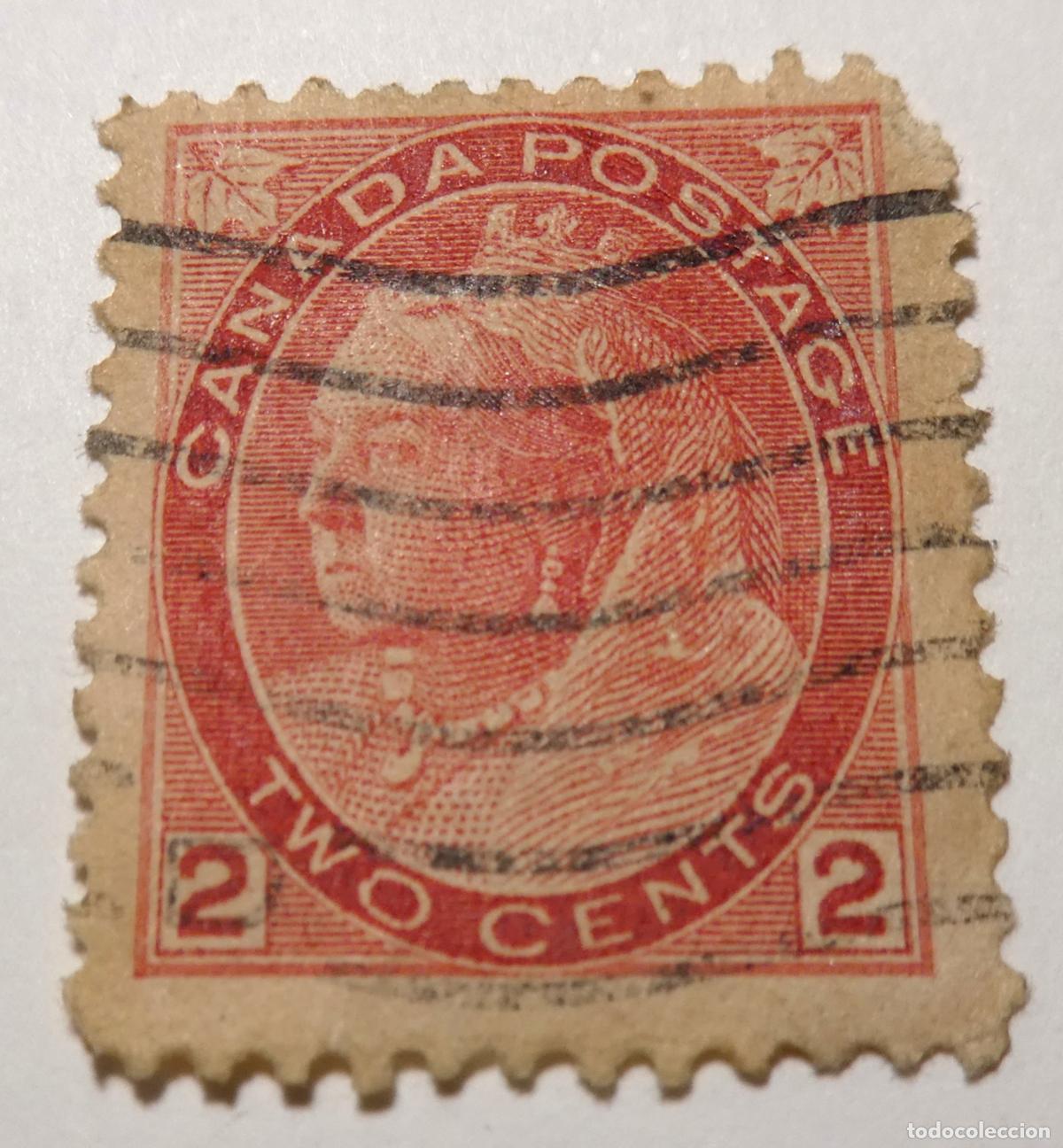 Sellos: Sello postal de Canad&aacute; 2 centavos 1899 Reina Victoria, emisi&oacute;n Maple Leaf (Hoja de arce)