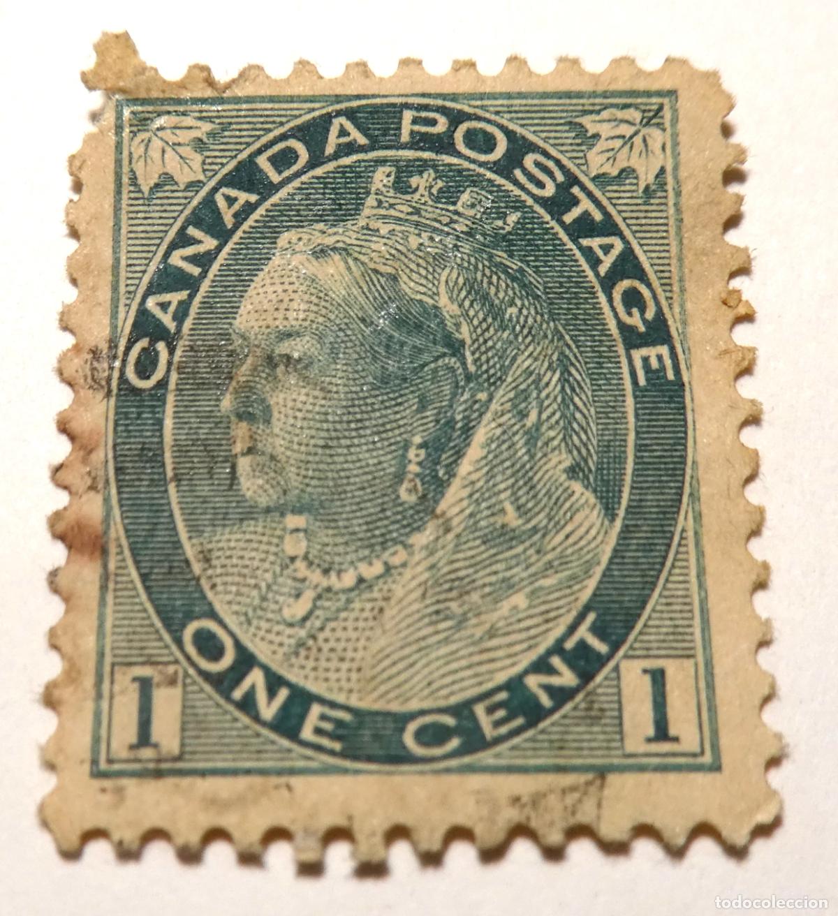 Sellos: Sello postal de Canad&aacute; 1 centavo 1898 Reina Victoria, emisi&oacute;n Maple Leaf (Hoja de arce)