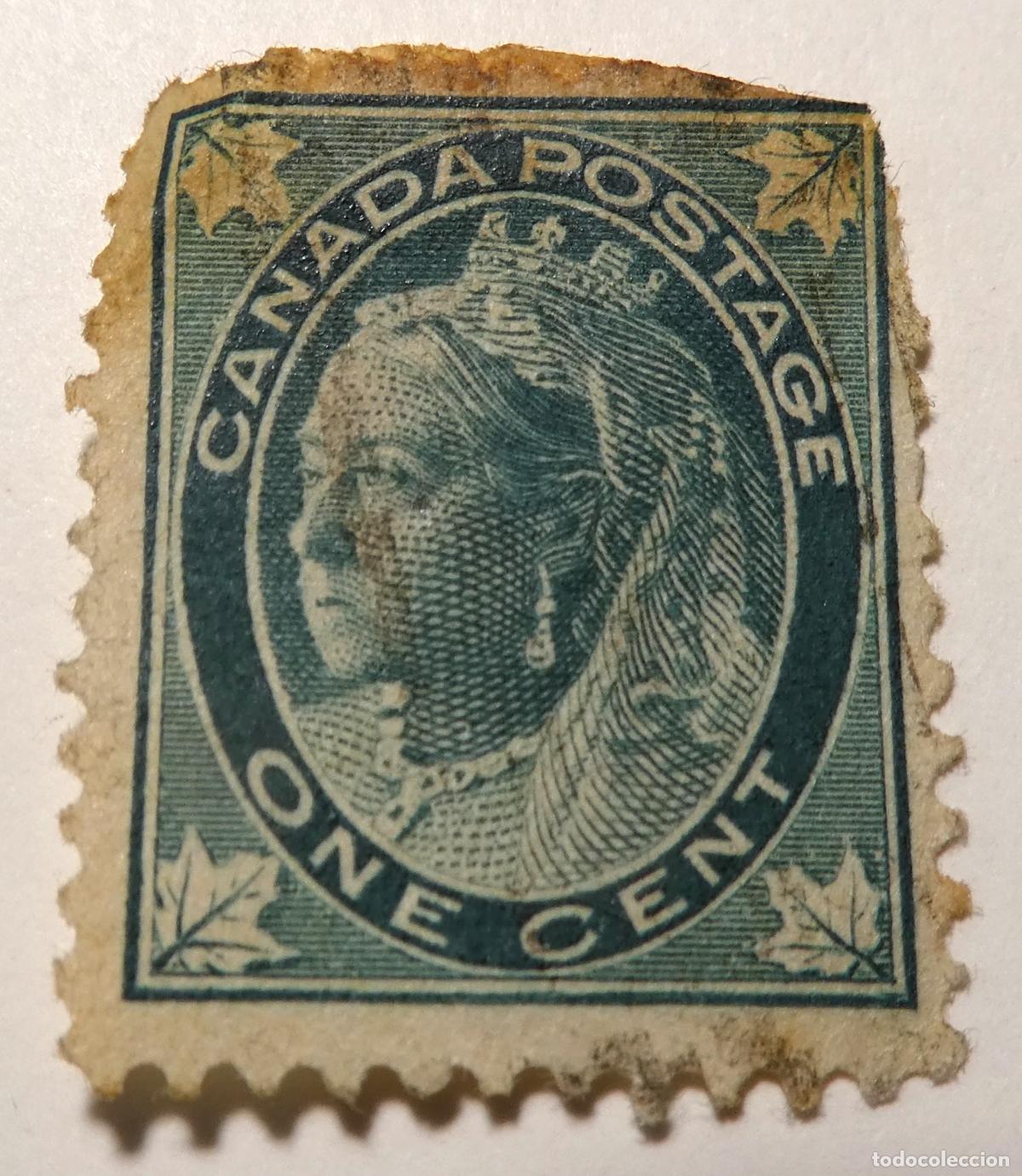 Sellos: Sello postal de Canad&aacute; 1 centavo 1897 Reina Victoria, emisi&oacute;n Maple Leaf (Hoja de arce)