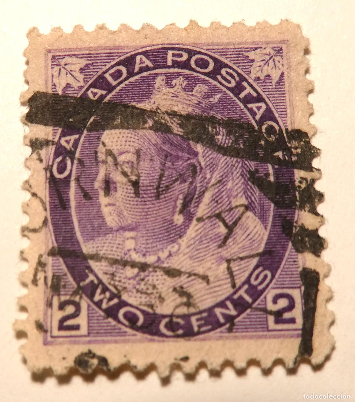 Sellos: Sello postal de Canad&aacute; 2 centavos 1898 Reina Victoria, emisi&oacute;n Maple Leaf (Hoja de arce)