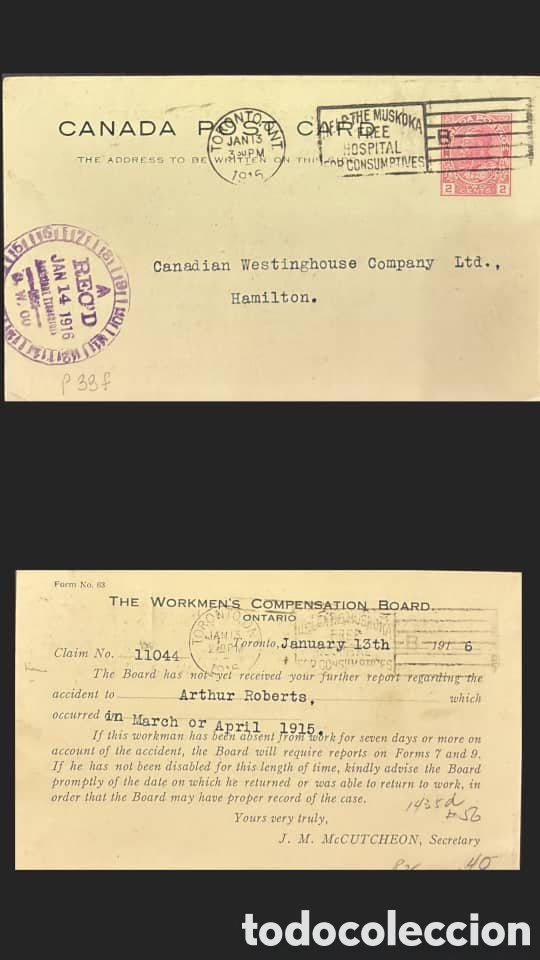 Sellos: CA)Canada, 1916, Administrative Postal Correspondence. Postcard envelope addressed to Canadian Westi