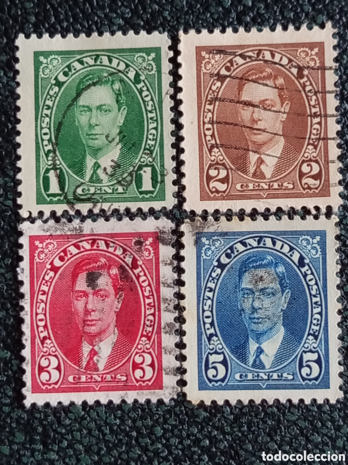 Sellos: Lote 4 Sellos Canad&aacute; 1937 Rey Jorge VI Usados Scott #231-#233 #235