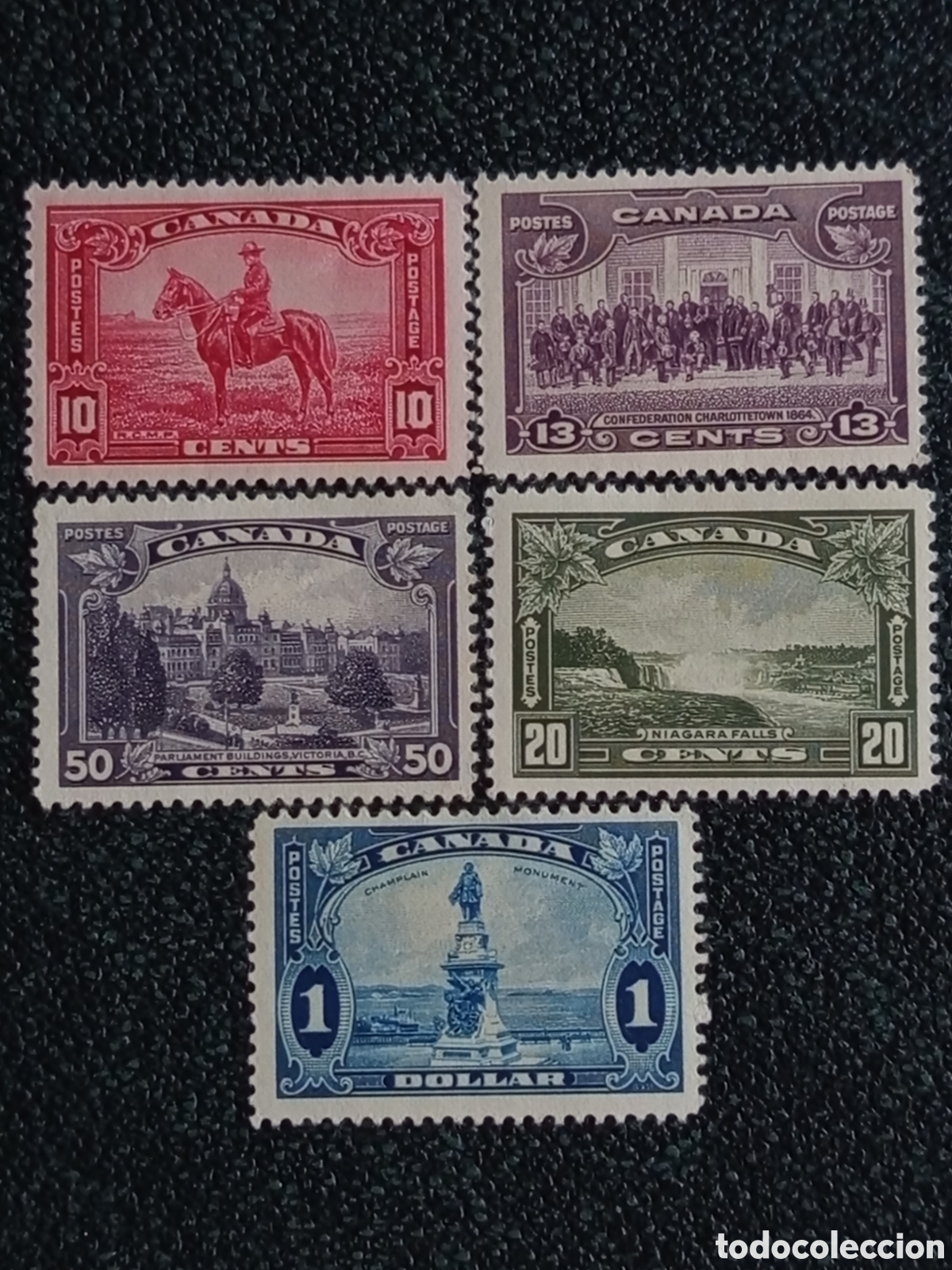 Sellos: Lote 5 Sellos Canad&aacute; 1935 Definitivos Nuevos con Goma (MH) Scott #223-#227