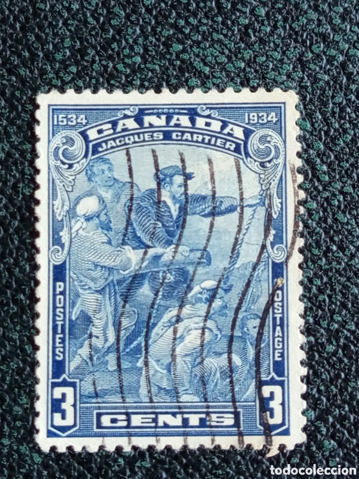Sellos: Sello Canad&aacute; 1934 - 3 Cents Cuatricentenario Jacques Cartier Usado Scott #208