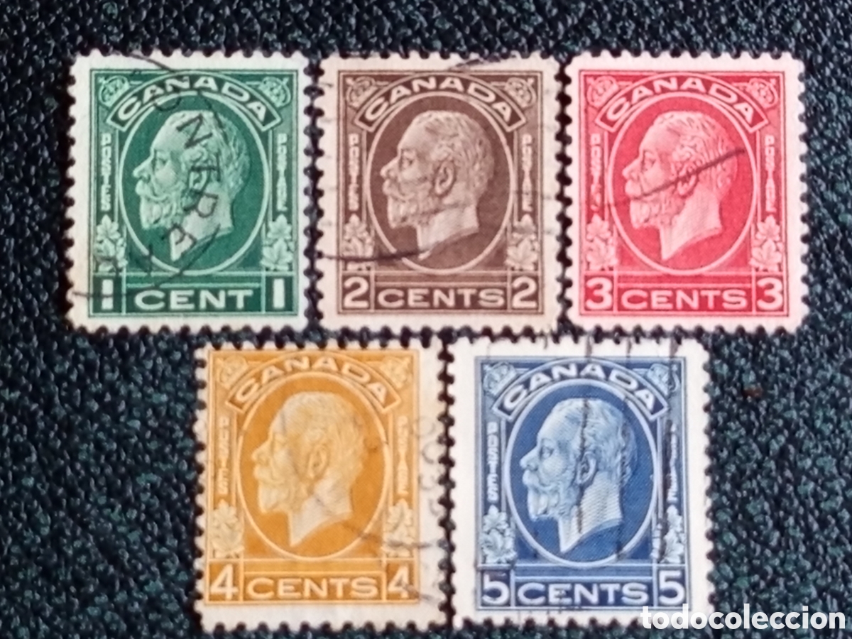 Sellos: Lote 5 Sellos Canad&aacute; 1928-1929 Rey Jorge V Perfil Usados Scott #149-#153