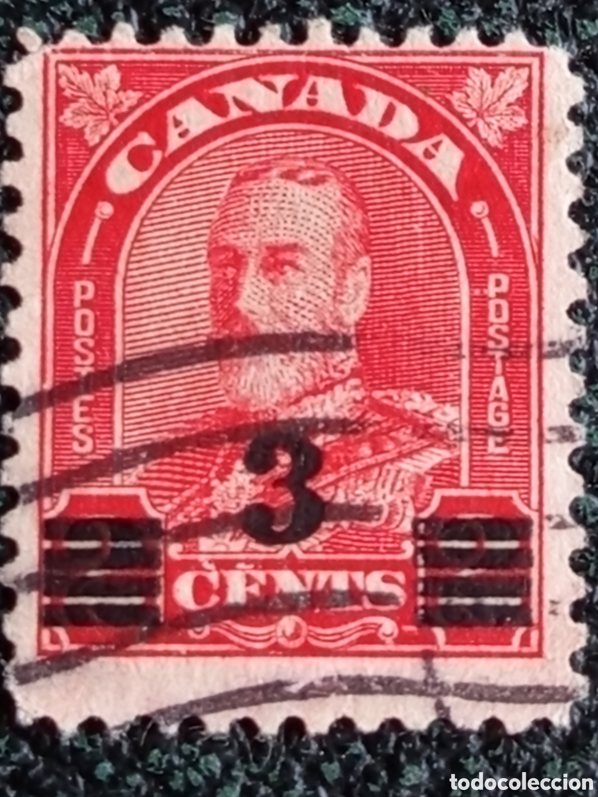 Sellos: Sello Canad&aacute; 1932 - 3 Cents Sobre Carga (&rdquo;3 Cents&rdquo; en 2c) Rey Jorge V Usado Scott #191