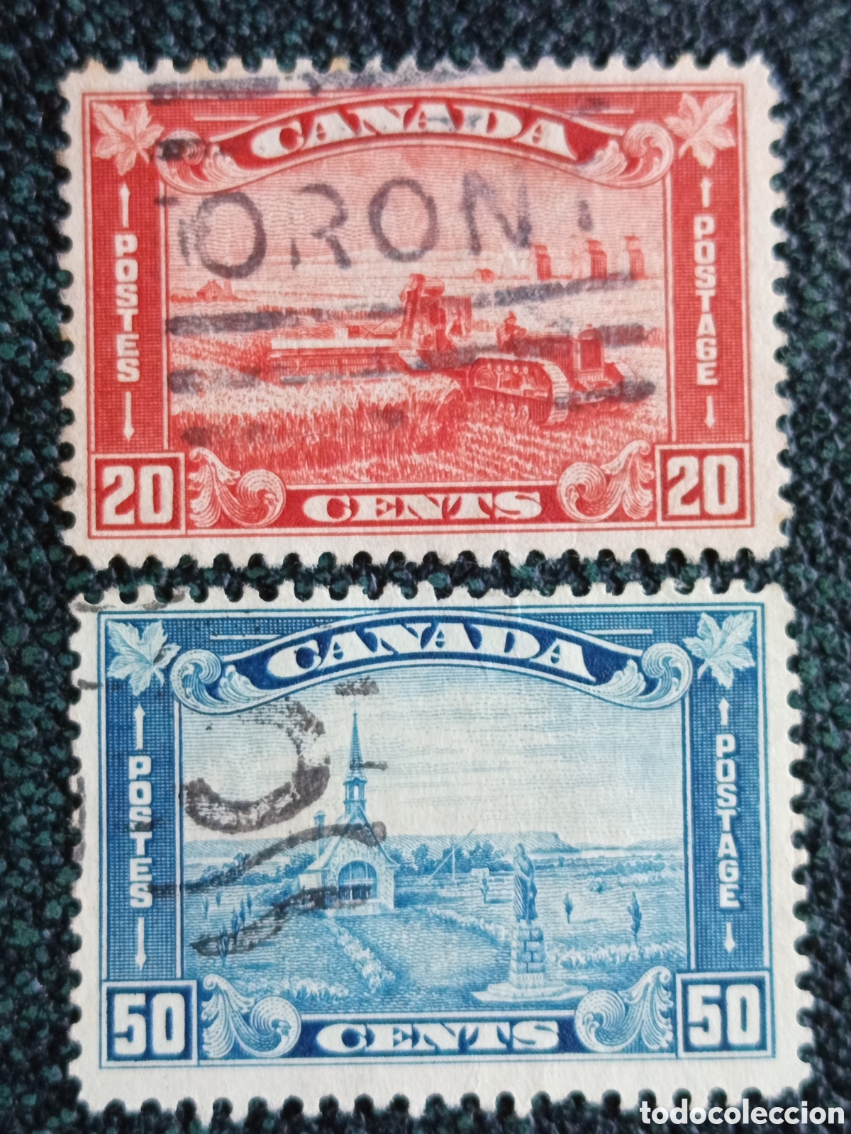 Sellos: Lote 2 Sellos Canad&aacute; 1930 - 20c y 50c Pict&oacute;ricos Usados Scott #175 #176