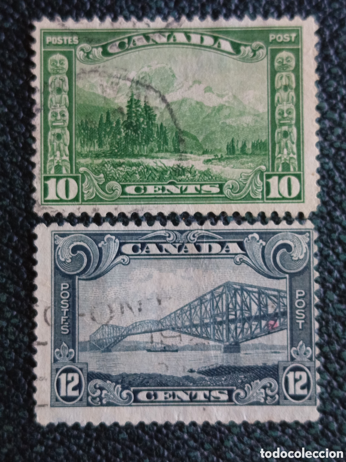 Sellos: Lote 2 Sellos Canad&aacute; 1928-1929 - 10c y 12c Pict&oacute;ricos Usados Scott #154 #155