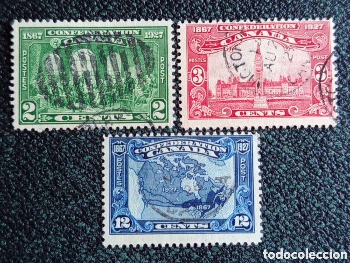Sellos: Lote 3 Sellos Canad&aacute; 1927 - 60 Aniversario Confederaci&oacute;n Usados Scott #142 #143 #145