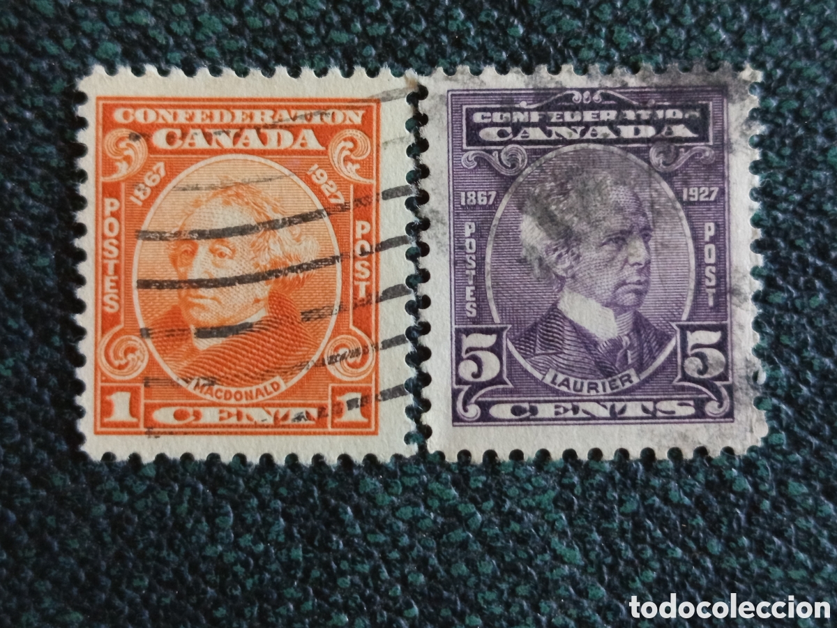 Sellos: Lote 2 Sellos Canad&aacute; 1927 - 1c Macdonald y 5c Laurier Usados Scott #141 #144
