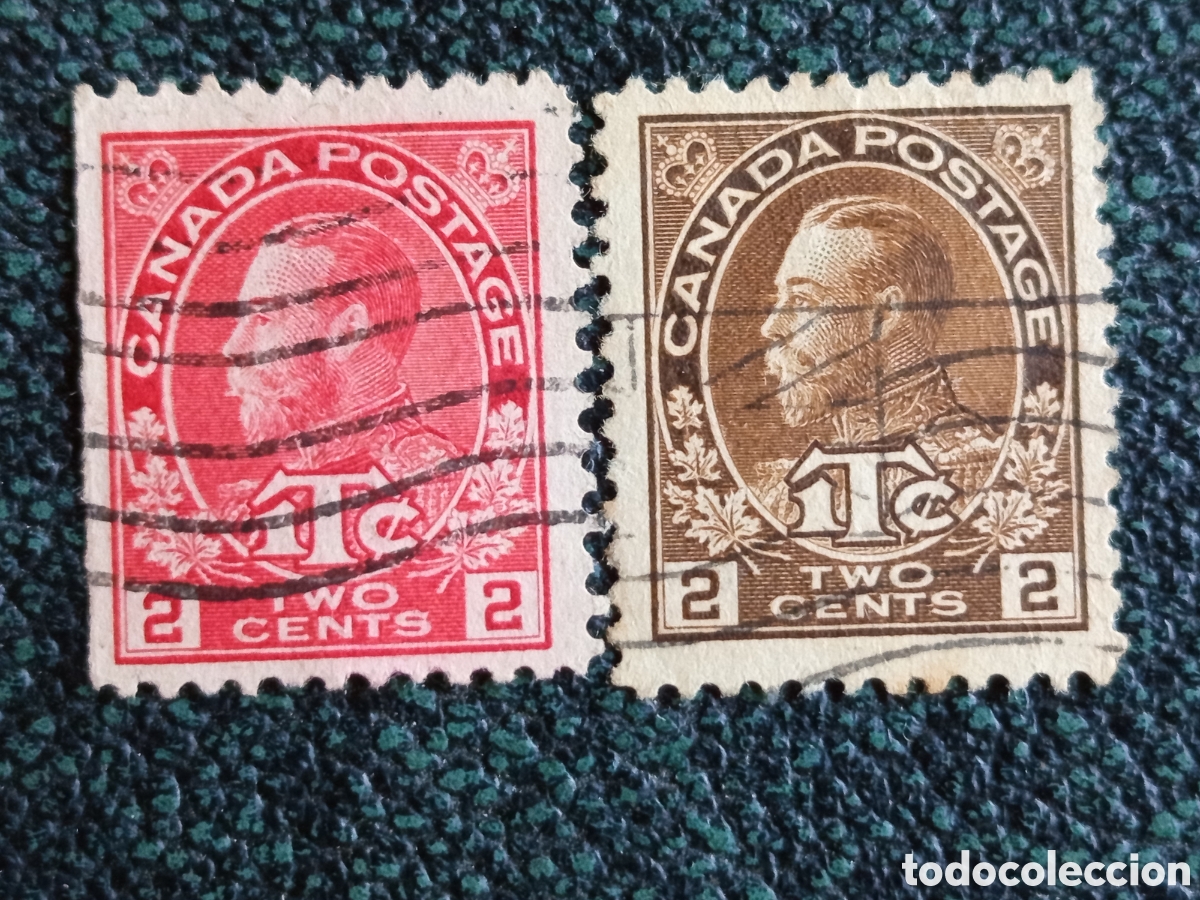 Sellos: Lote 2 Sellos Canad&aacute; 1926 - 2c Carm&iacute;n y 2c Pardo Sobrecargados &rdquo;1c&rdquo; Usados Scott #139 #140