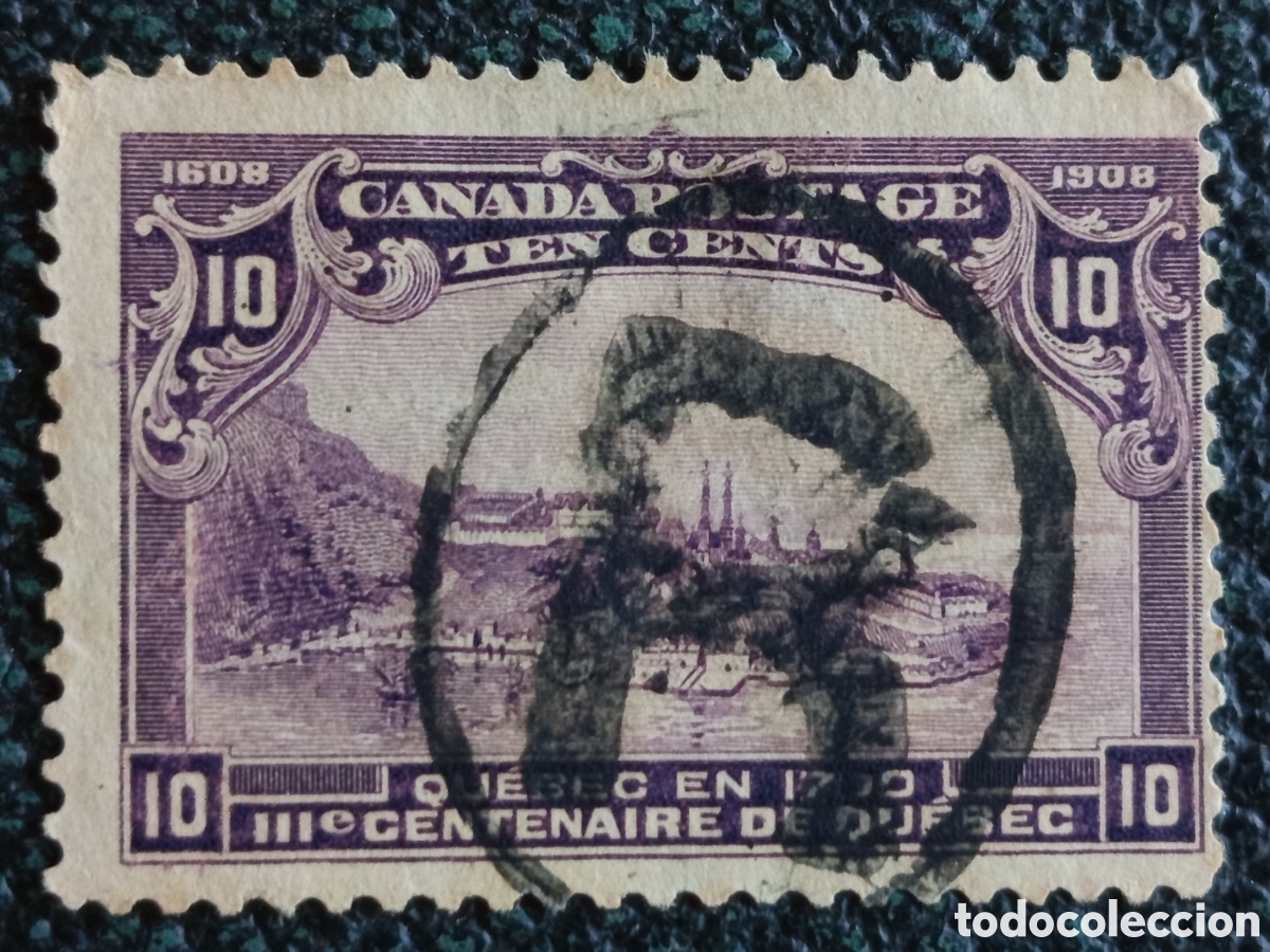 Sellos: Sello Canad&aacute; 1908 - 10 Cents Tercentenario de Qu&eacute;bec (Qu&eacute;bec en 1700) Usado Scott #101