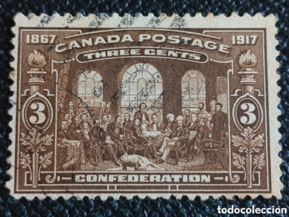 Sellos: Sello Canad&aacute; 1917 - 3 Cents 50 Aniversario Confederaci&oacute;n Usado Scott #141 / #135