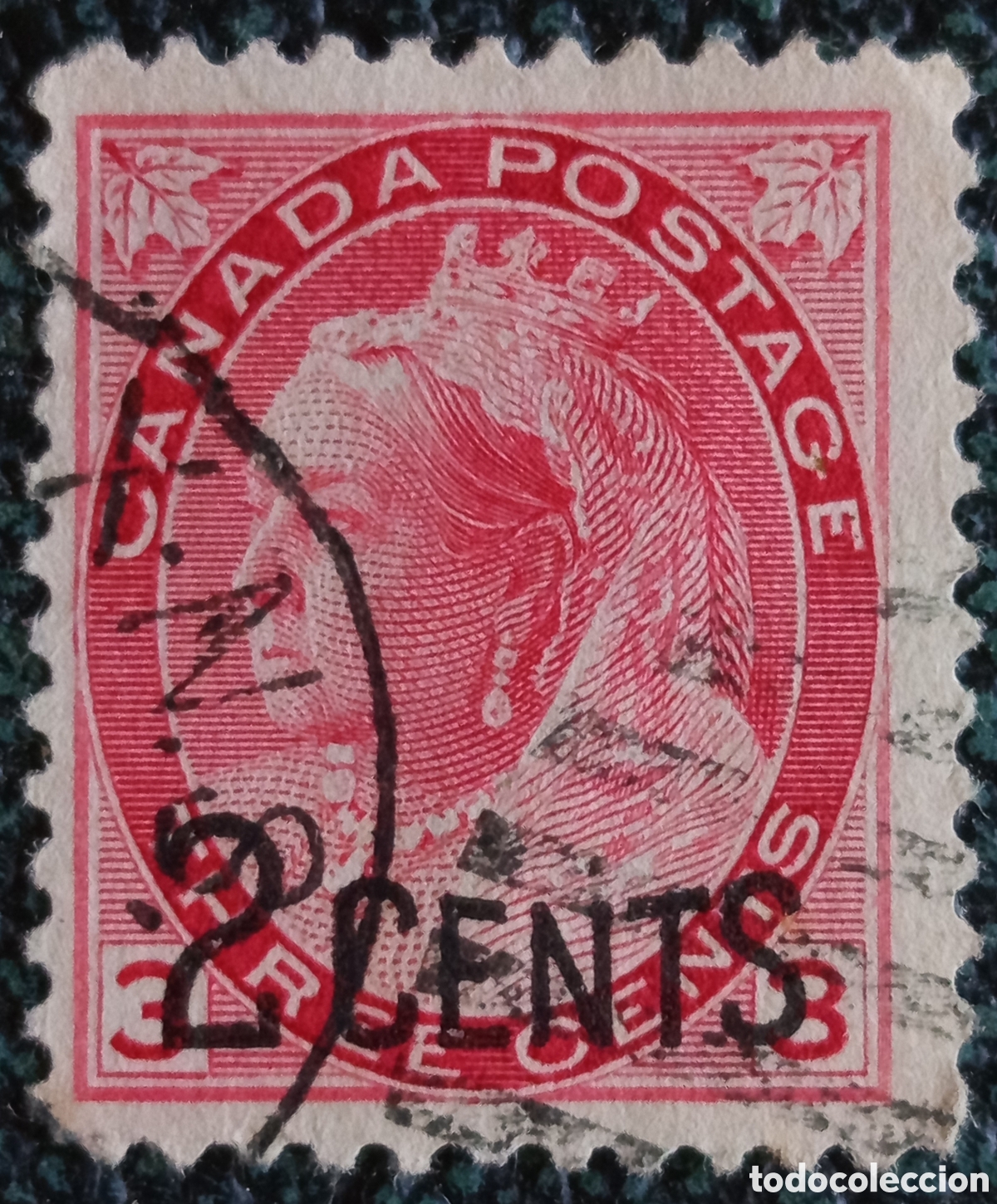 Sellos: Sello Canad&aacute; 1899 - 2 Cents sobre 3 Cents Reina Victoria &rdquo;Maple Leaves&rdquo; Usado Scott #88