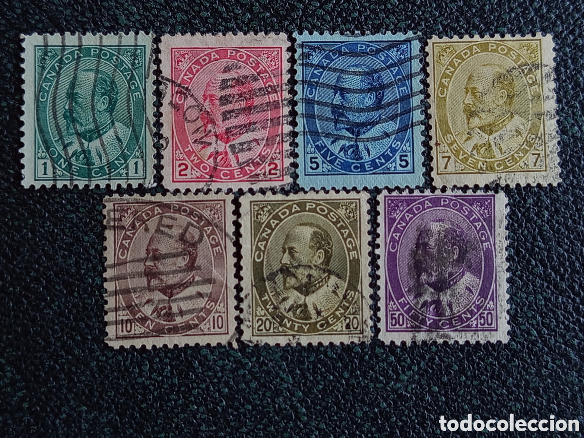 Sellos: Lote 7 Sellos Canad&aacute; 1903-1908 - Definitivos Rey Eduardo VII 1c-50c Usados Scott #89-#95