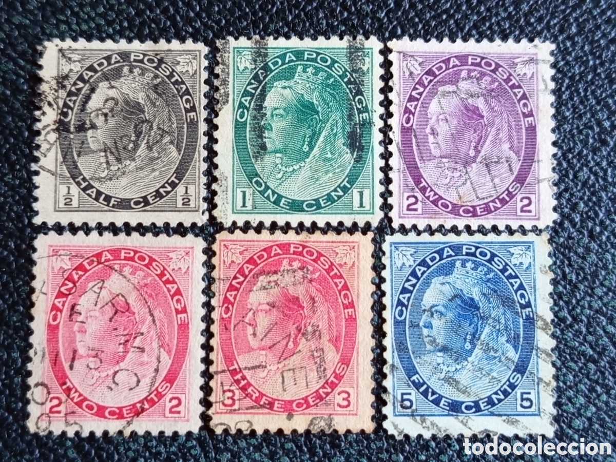 Sellos: Lote 6 Sellos Canad&aacute; 1898-1902 - Definitivos Reina Victoria &rdquo;Numeral&rdquo; Usados Scott #74-#79