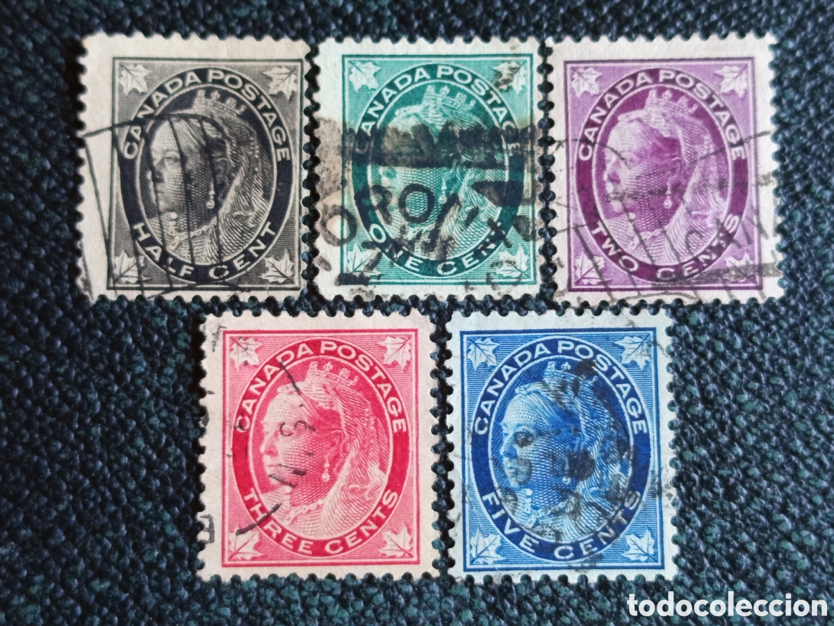Sellos: Lote 5 Sellos Canad&aacute; 1897 - Definitivos Reina Victoria &rdquo;Maple Leaves&rdquo; Usados Scott #66-#71