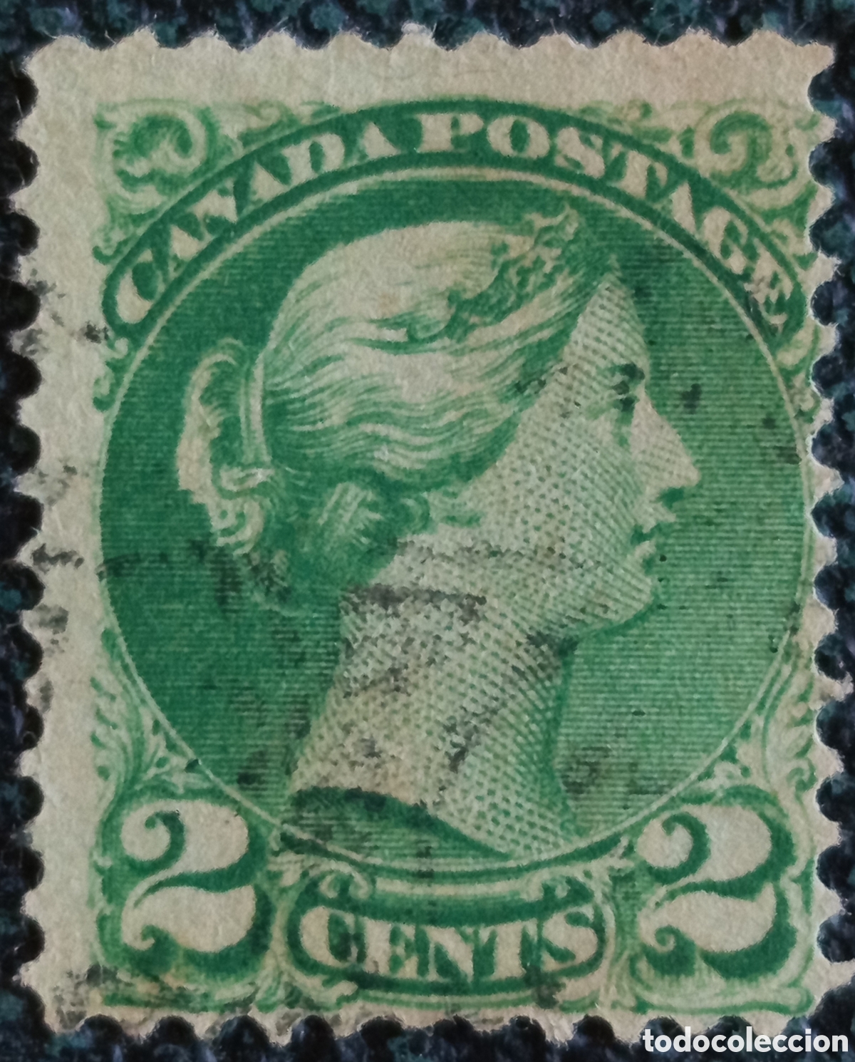 Sellos: Sello Canad&aacute; 1870-1897 - 2 Cents Verde Reina Victoria &rdquo;Small Queens&rdquo; Usado Scott #36 / #36a