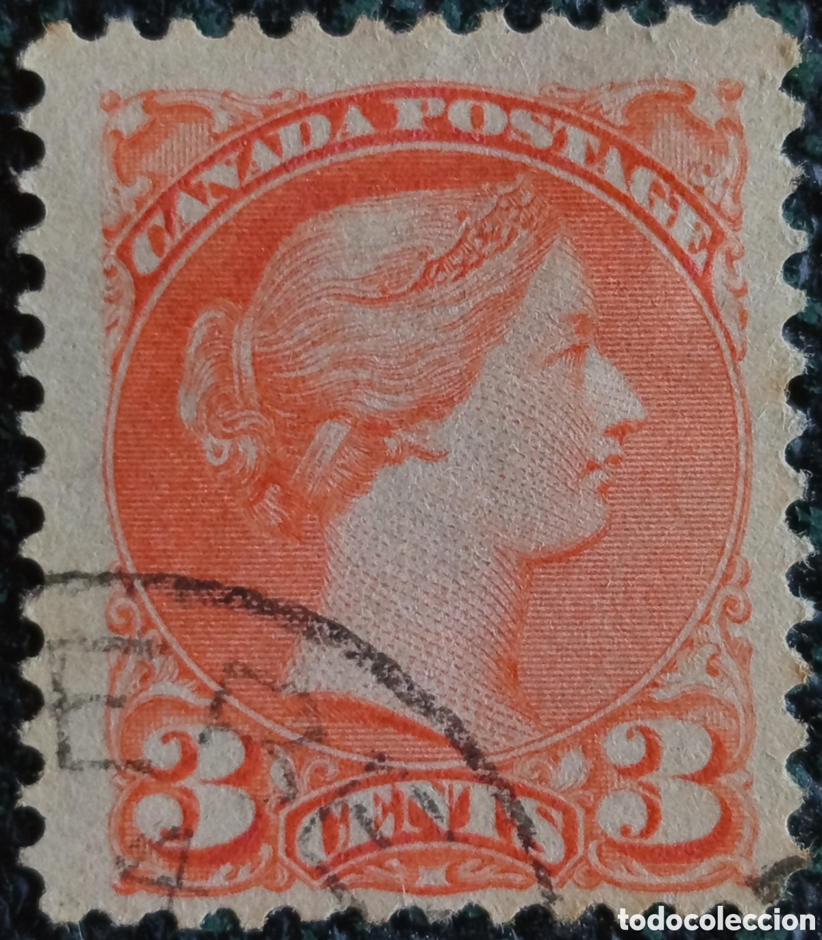 Sellos: Sello Canad&aacute; 1870-1897 - 3 Cents Rojo/Rojo Naranja Reina Victoria Usado Scott #37 / #41